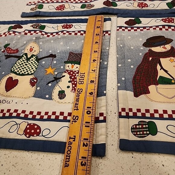 Vintage Set of 3 Christmas Holiday Snowman Tree Let It Snow Placemats - Picture 3 of 7